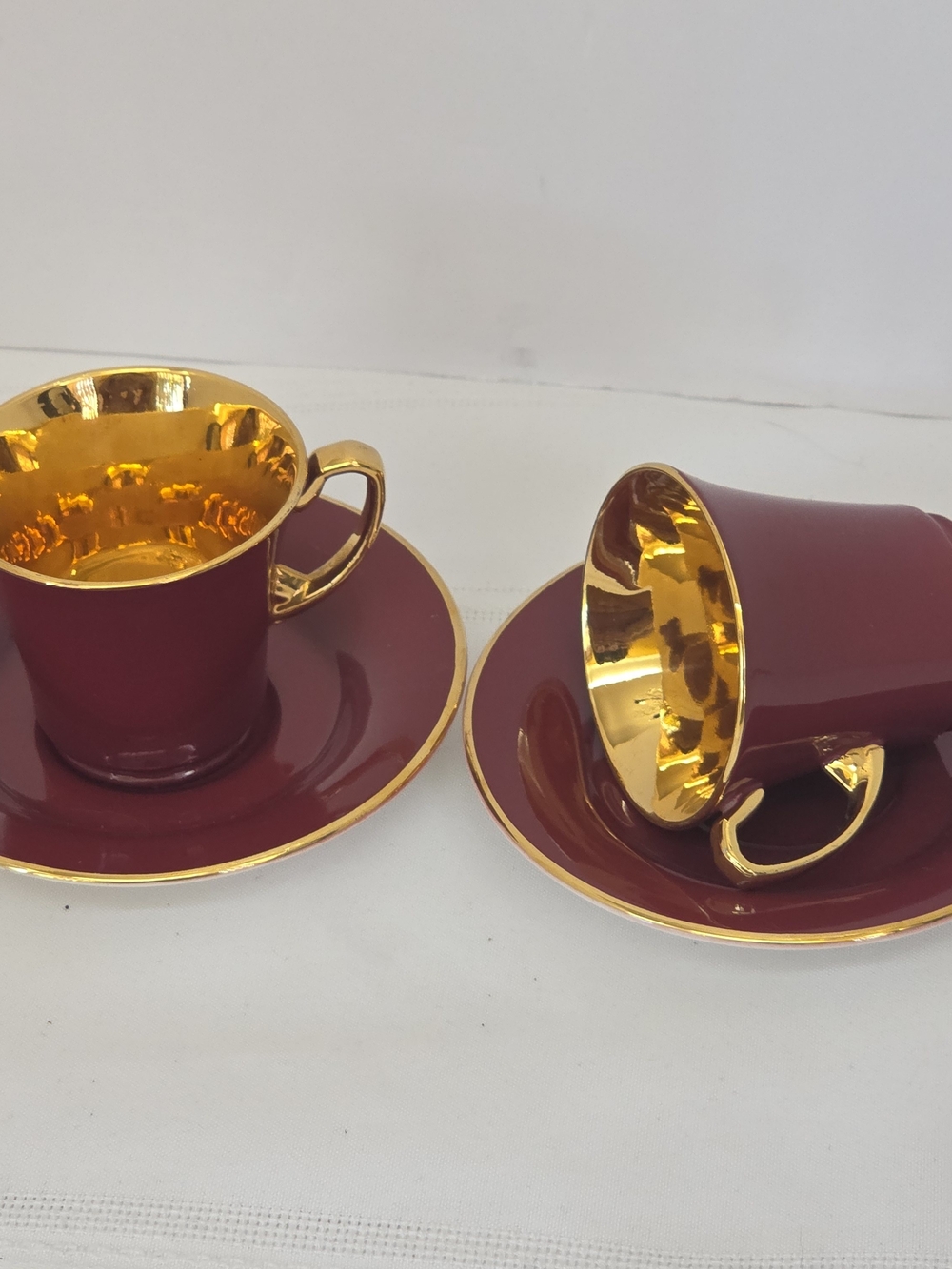 VTG 20-40s Crown Devon Fieldings Demitasse Or Espresso Set Deep Burgundy/Gold